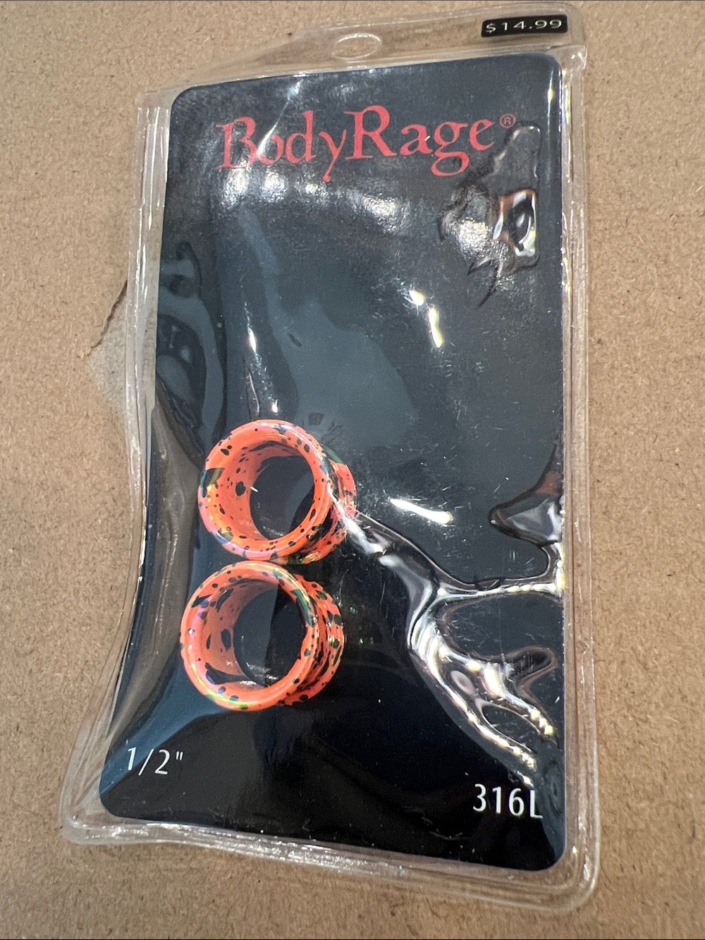 BodyRage Orange Speckle 1/2" Ear Tunnels